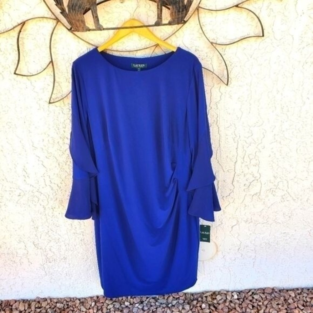 Lauren Ralph Lauren Flared Sleeves Rushed Zippered Lined‎ Sz. 20W Dress